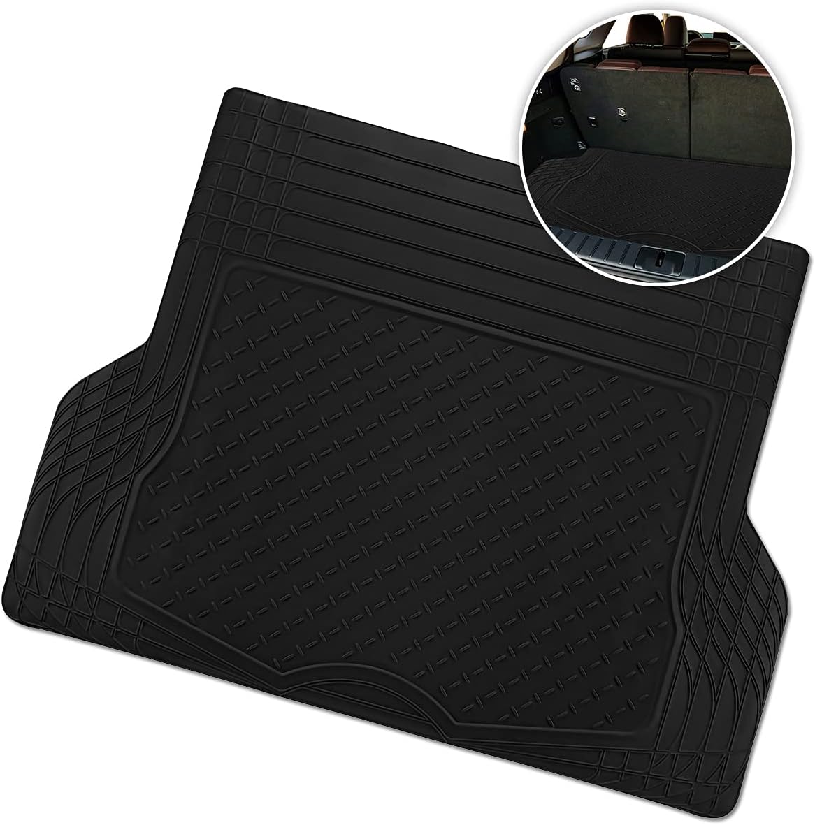 Zone Tech All Weather Rubber Semi Pattern Cargo Liner Trunk Floor Mat &ndash; Premium Quality Black Heavy Duty Cargo Trunk Floor Mat