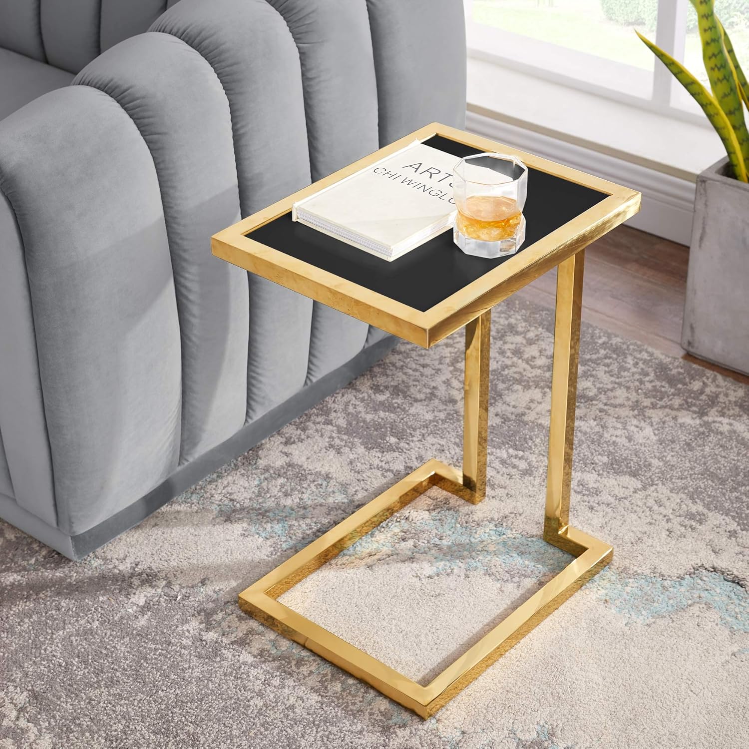 Jamila White/Chrome End Table - Hight Gloss Lacquer Finish Top | Polished Stainless Steel Base