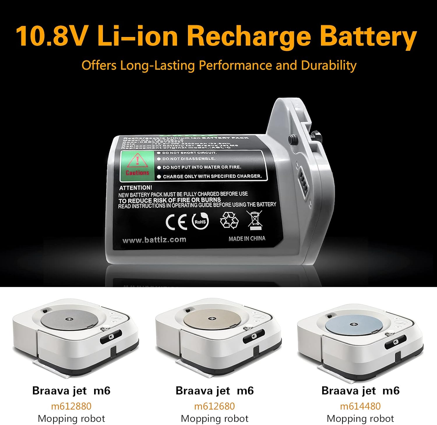 Replacement Battery Compatible with iRobot Braava Jet M6 Series M612880/M612680/M614480, Rechargeable 2200mAh Vacuums Replacement Batteries Pack of 2