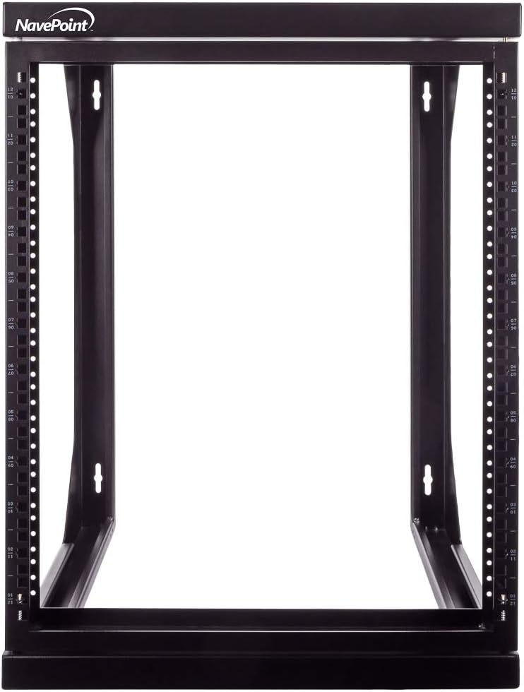 NavePoint 12U Wall Mount IT Open Frame 19 Inch Rack with Swing Out Hinged Gate Black