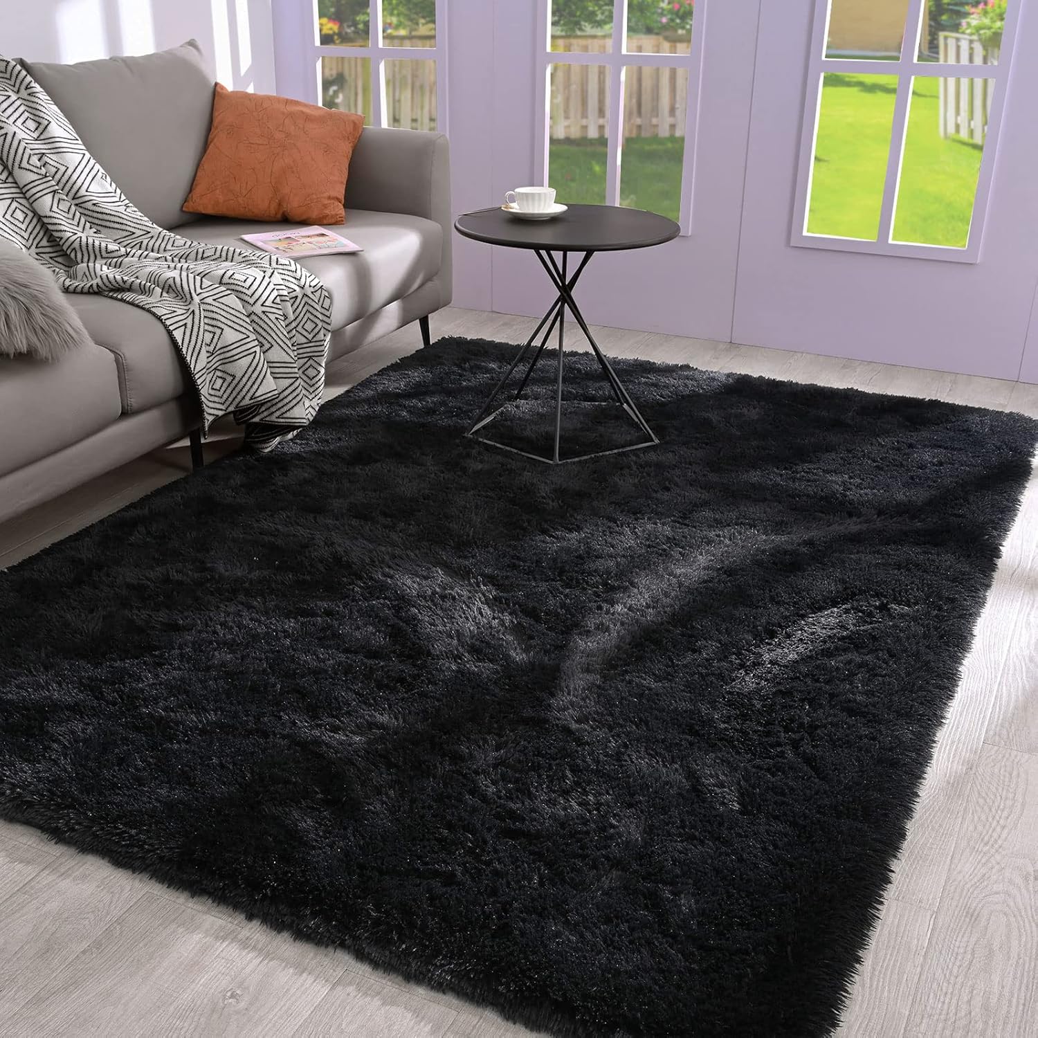 Ucomn Shaggy Area Rug 5' x 8' Gray, Fluffy Rug for Living Room Bedroom Nursery Room Kids Room, Non-Slip Non-Shedding Baby Crawling Carpet, Machine Washable