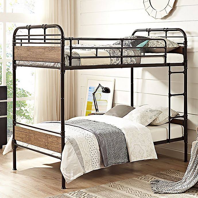 Forest Gate Rustic Industrial Twin-Over-Twin Bunk Bed in Black