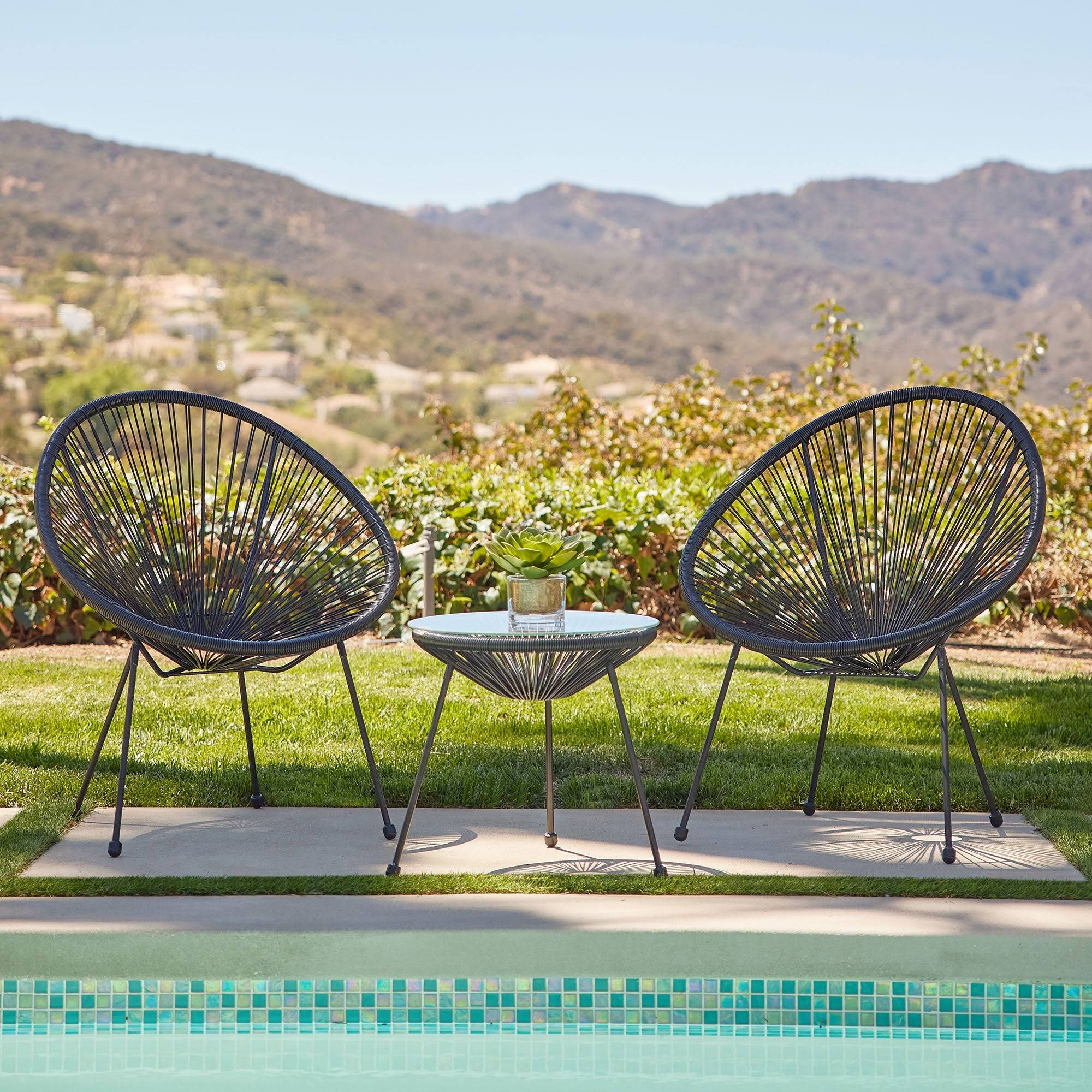 BELLEZE 3-Piece Outdoor Acapulco Set 2 Chairs u0026 1 Table, 3 Colors - Black
