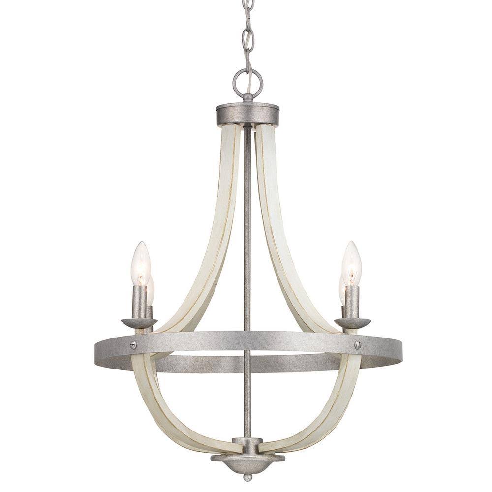Progress Lighting Keowee 4-Light Galvanized Chandelier with Antique White Wood Accents