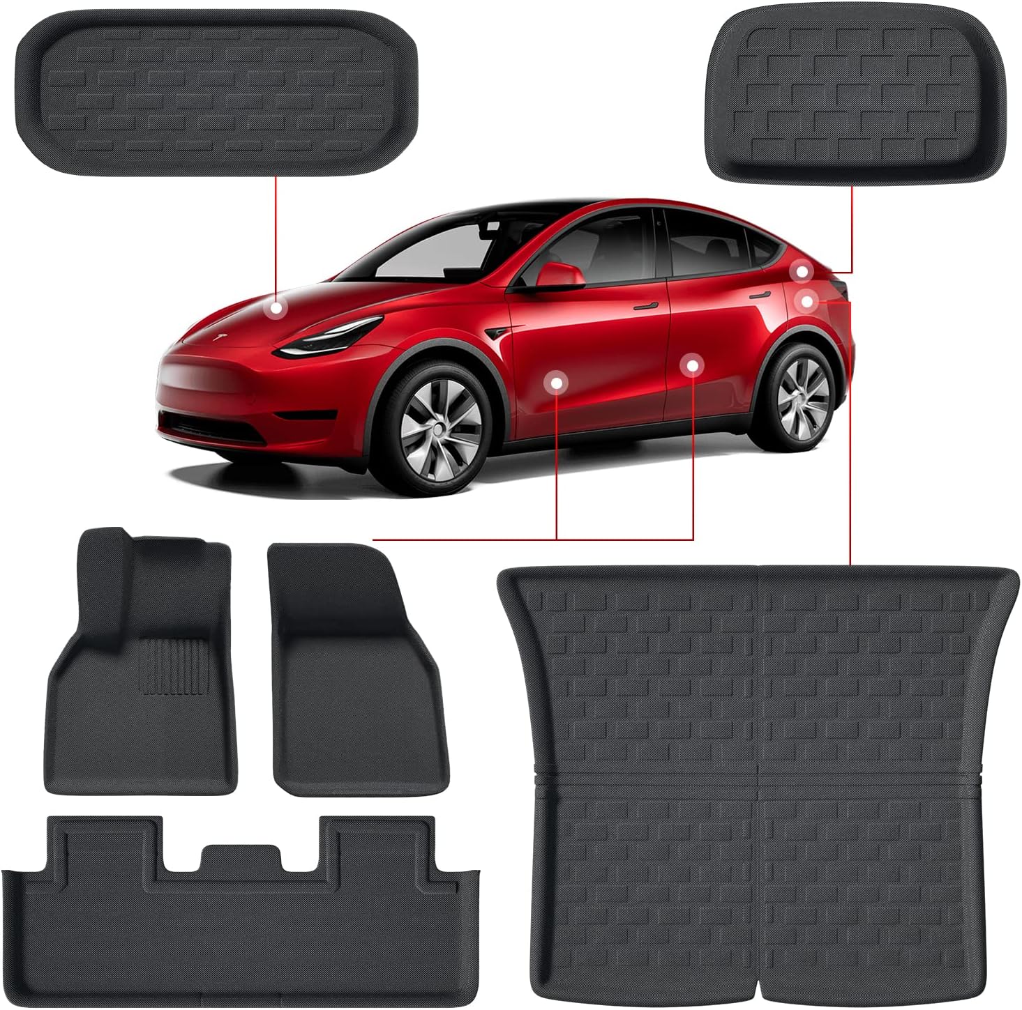 Tesla Model Y Floor Mats 2022 2021 with Truck Cargo Liner, 6 Pieces Full Set All Weather Tesla Model Y Accessories [100% Odorless]