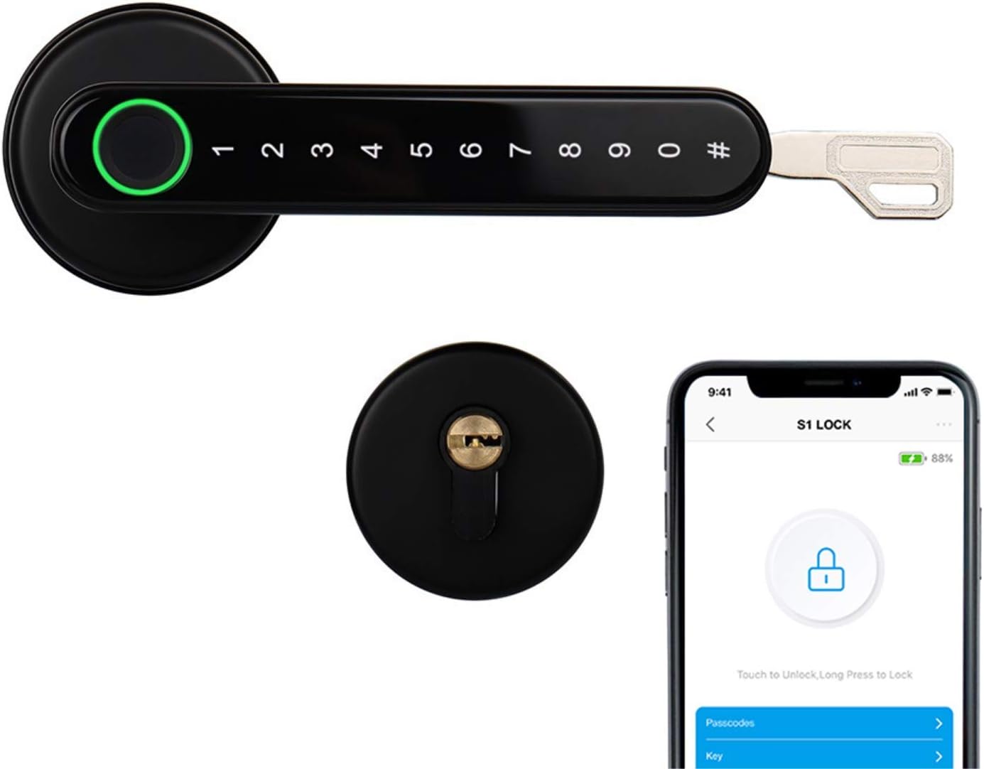 Livolo App Control Home Smart Door Handle Lock with Fingerprint,Wi-Fi Digital Password Smart Door Lock with LED Backlight,VL-SHL013