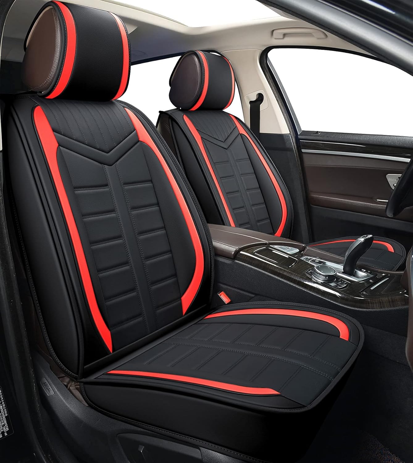 WOLEDA 2-Front Car Seat Covers with Waterproof Leather Universal for Most Sedan SUV Truck Fit, Compatible with Split Bench for Honda Civic Elantra Sonata (2 Front Black)