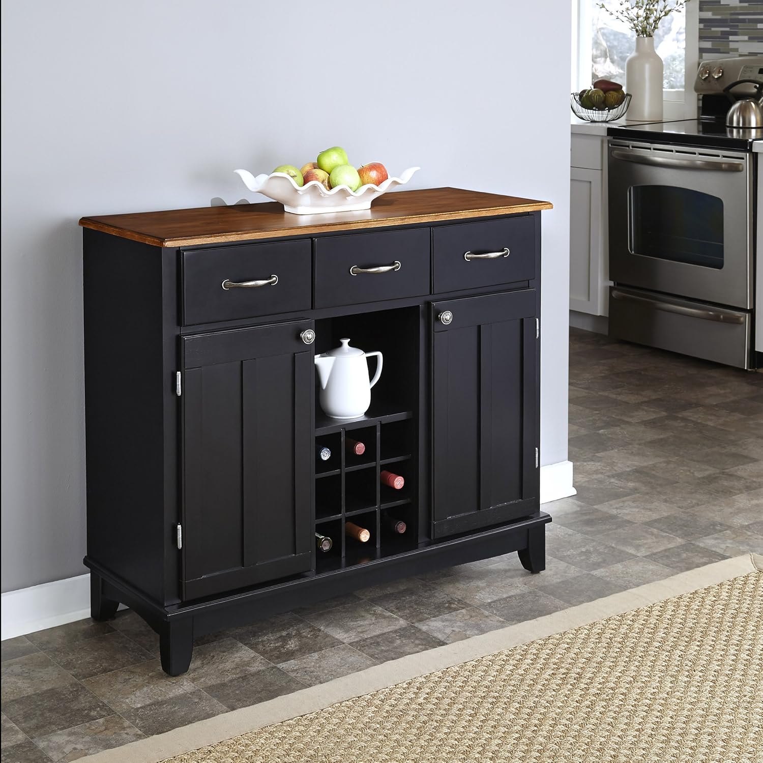 Homestyles Black Oak Wood Top Buffet Server