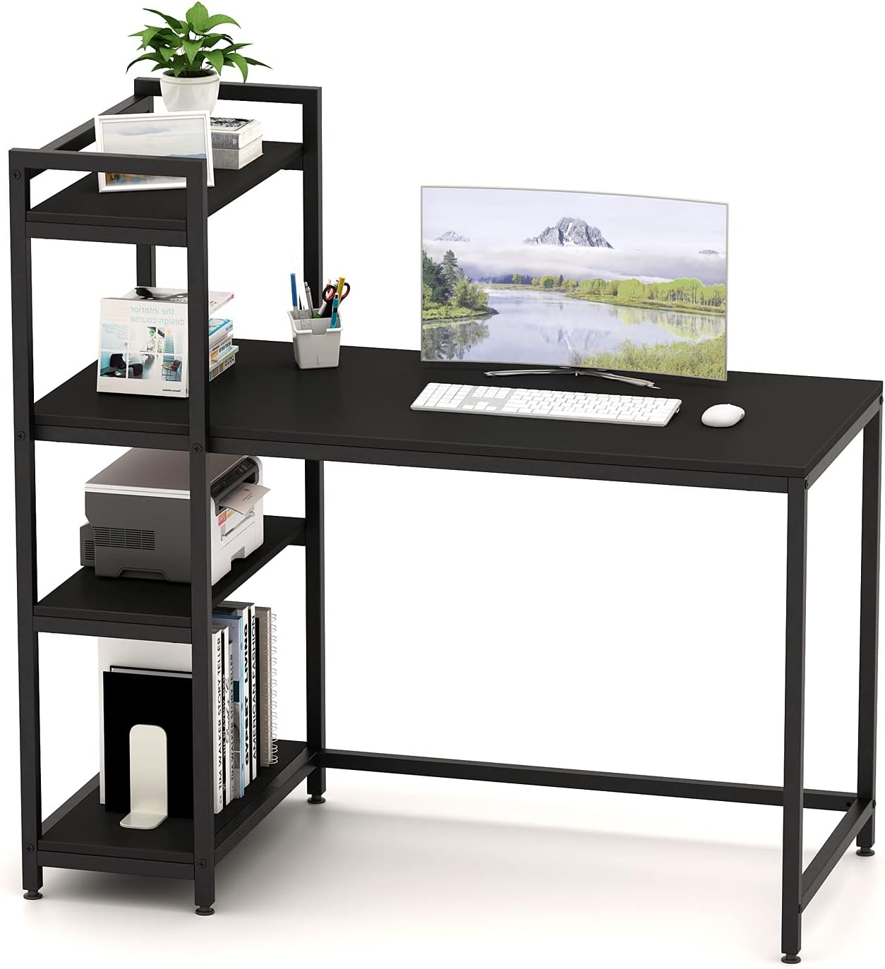 XINDACLOVER Computer Desk with Storage Shelves, 47 Inch Work Table for Home Office, Modern Simple Style Laptop Table for Bedroom Small Spaces,Study Writing Working Table (Black Oak)