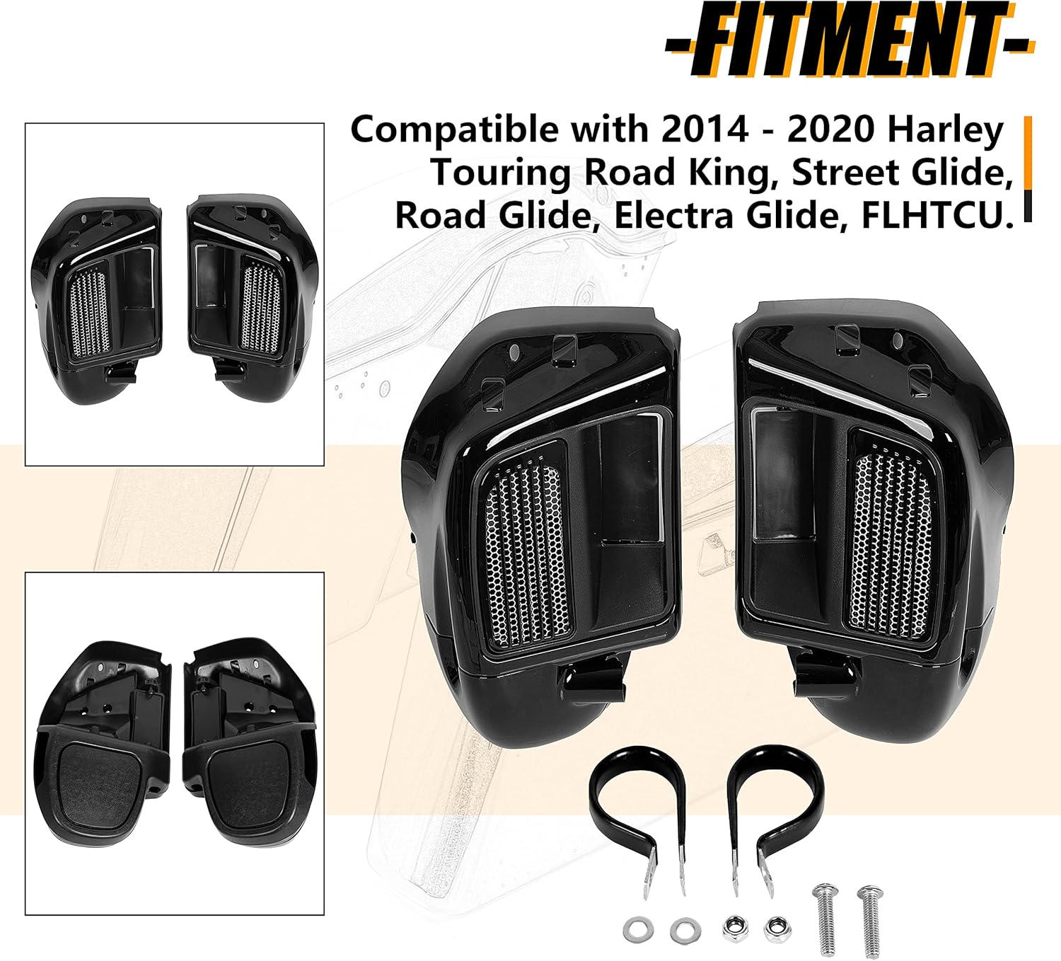 Kojem Lower Vented Leg Fairing Compatible with 2014-2020 Harley Davidson Touring Models Vivid Black