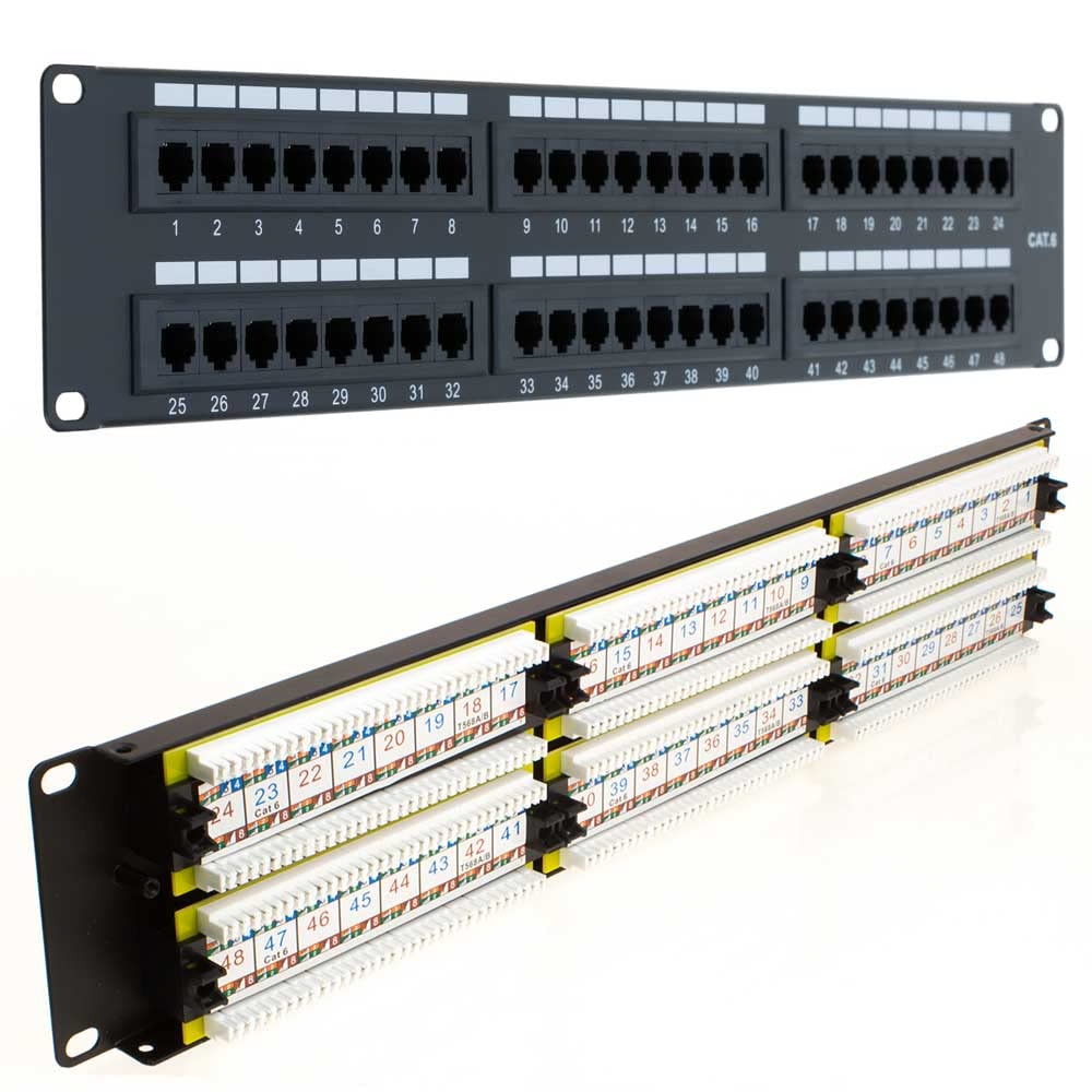 48 Port Cat6 UTP LAN Wall Mount Patch Panel Bracket RJ45 110 Type Terminal Blocks