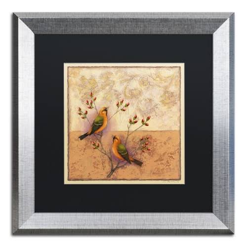 Trademark Fine Art Two Orange Birds by Rachel Paxton Black Matte Silver Framed Artwork, 16x22 x 16x22