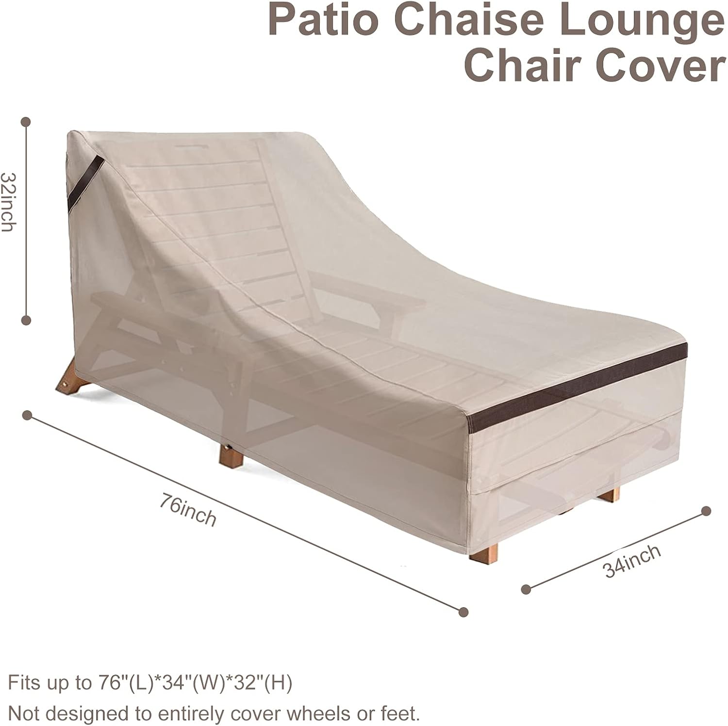 Patio Chaise Chair Cover 2 Pack Waterproof 76''L Outdoor Chaise Lounge Cover 32''H UV Resistant Heavy Duty Pool Chair Covers