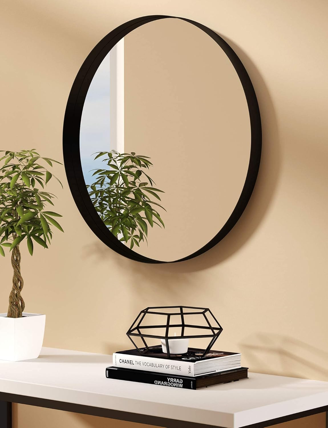 Black Round Bathroom Decorative Mirrors - Circle 30X30 Metal Frame Double Modern Above Couch Entryway Wall Mirror Circular Farmhouse Rustic Vintage Vanity Beveled Bedroom Home Industrial Mirror