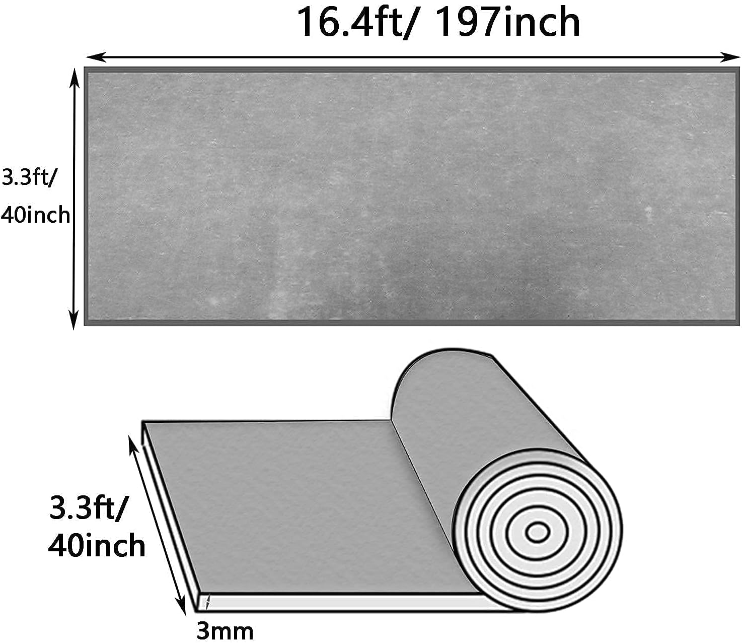 uyoyous Garage Rubber Floor Mat 16.4ft x 3.3ft Non-Slip Rubber Flooring Mats 1/8 inch Thickness Heavy Duty Commercial Rubber Mat Roll for Under Car Black