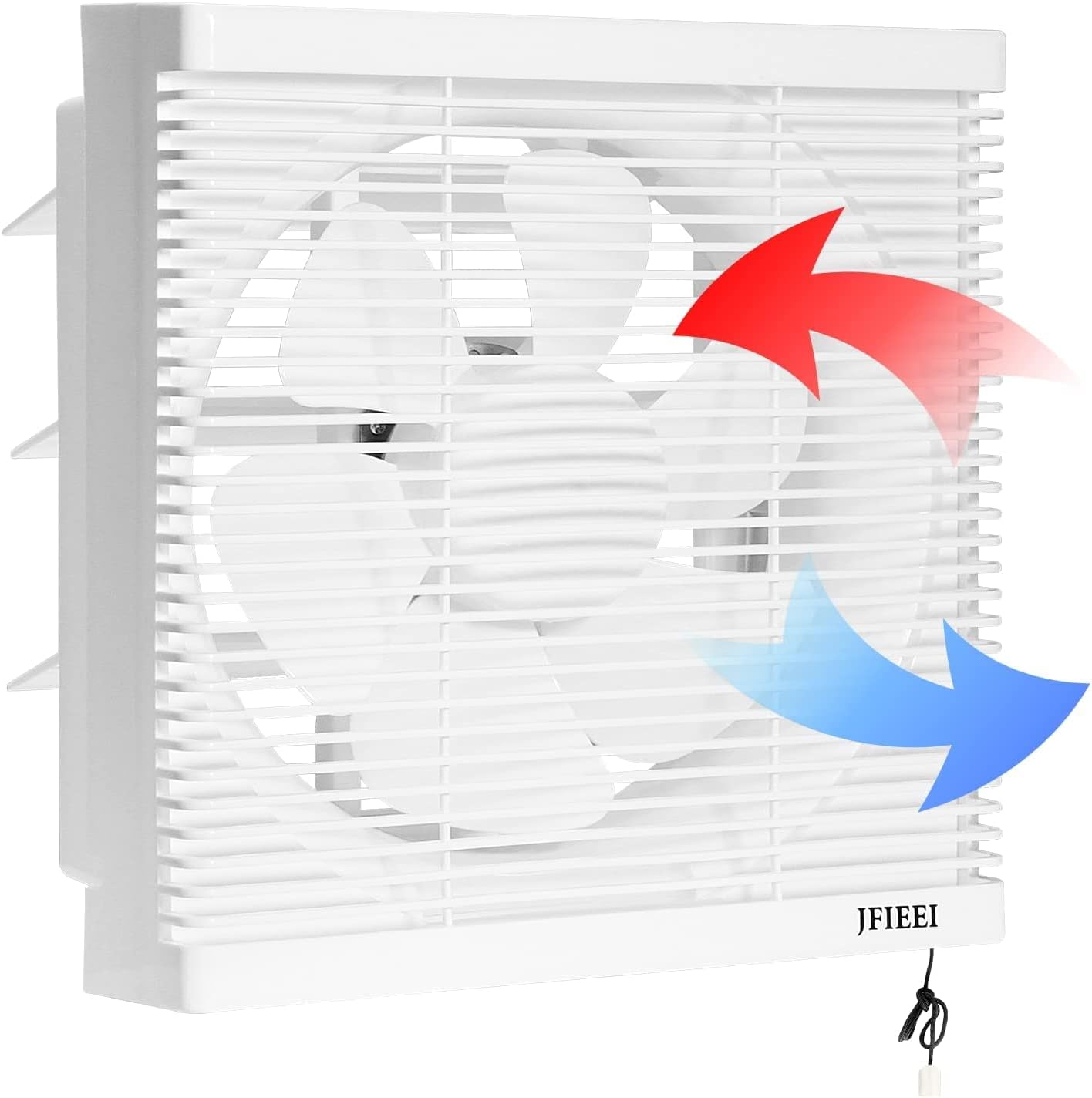 JFIEEI Window Exhaust Fan, 8 Inch 300 CFM Shutter Fan with Reversible Airflow, Wall-Mounted Attic Fan Ventilation Blower Vent Fan for Kitchen Bathroom Basement Greenhouse, White Pack of 2