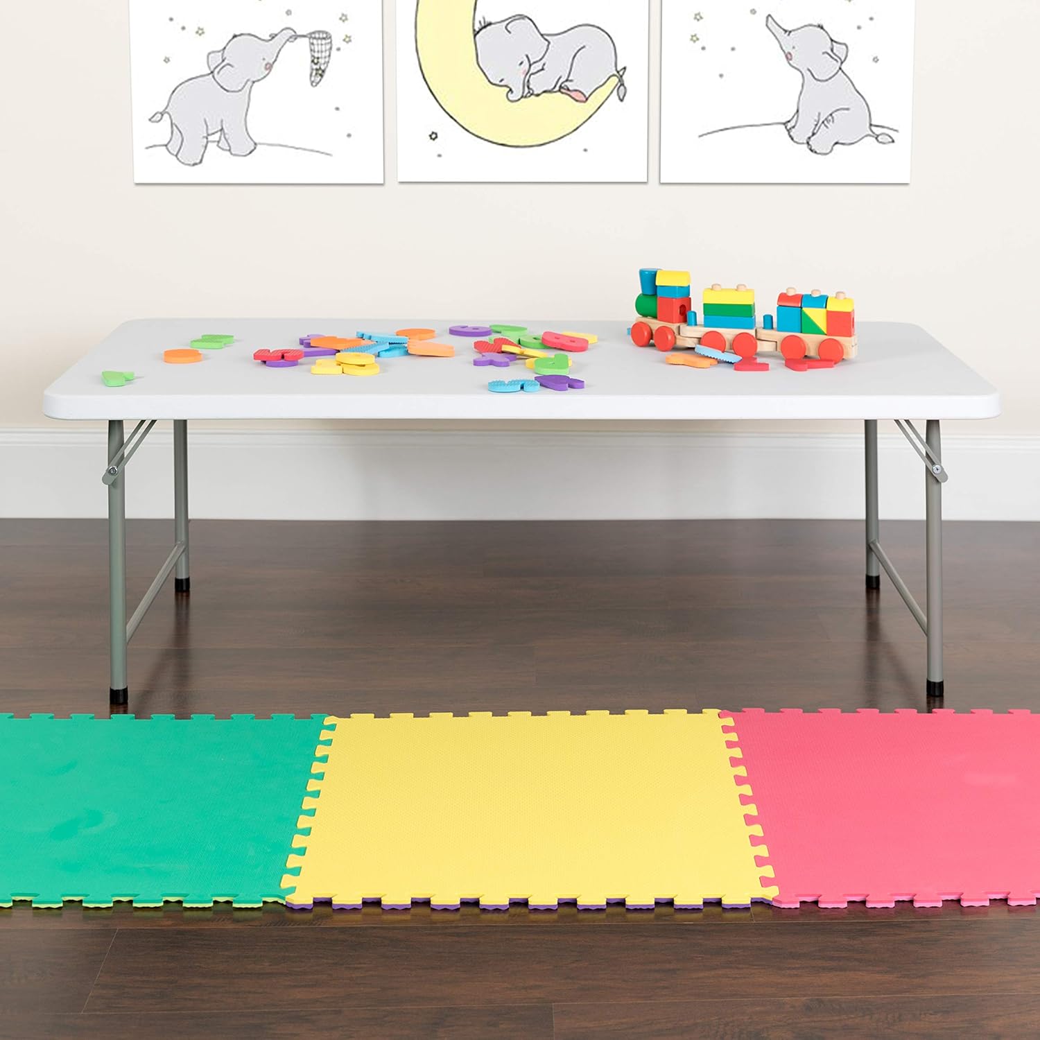 Flash Furniture 4.93-Foot Kid's Granite White Plastic Folding Table Pack of 2