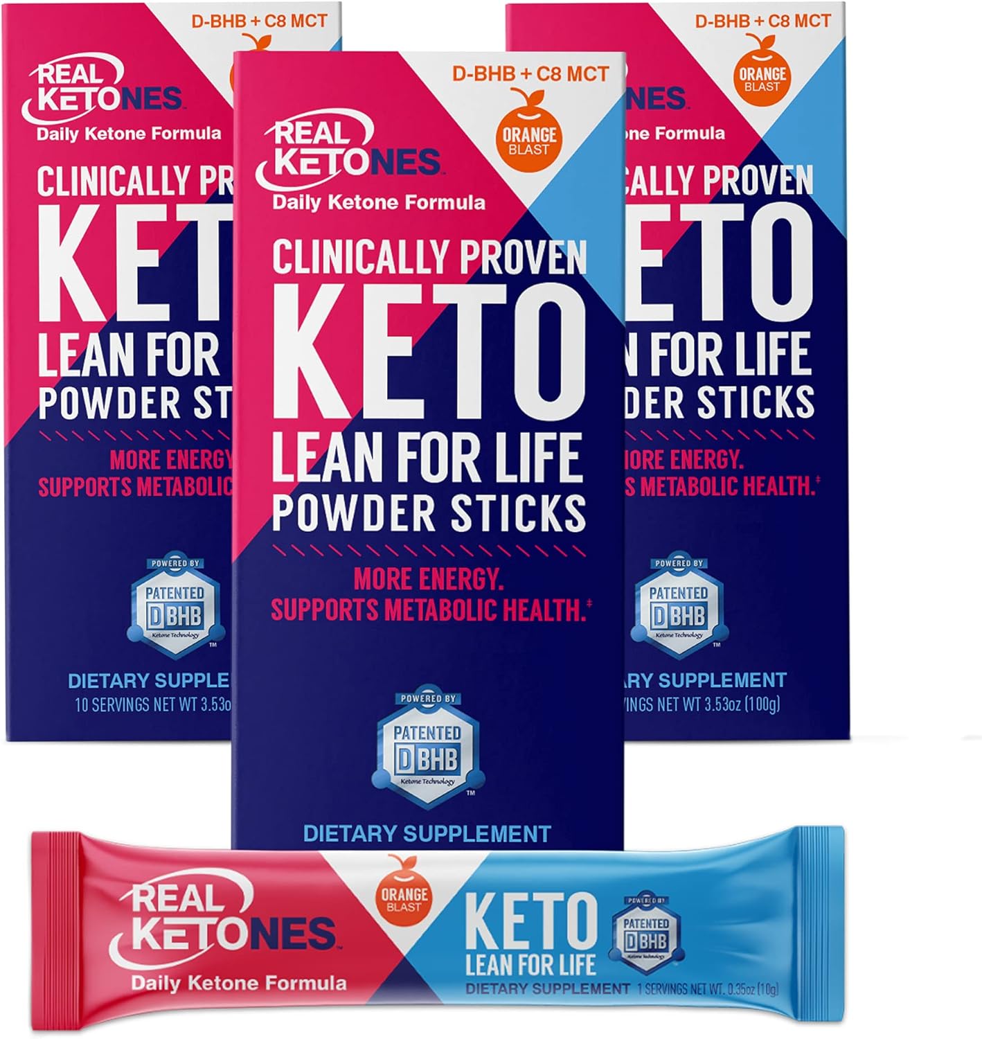 Real Ketones Prime D - Exogenous Keto D BHB + MCT + Electrolytes - Drink Mix Supplement Powder, 30 Packets - Orange Blast - for Rapid Ketosis Pack of 2