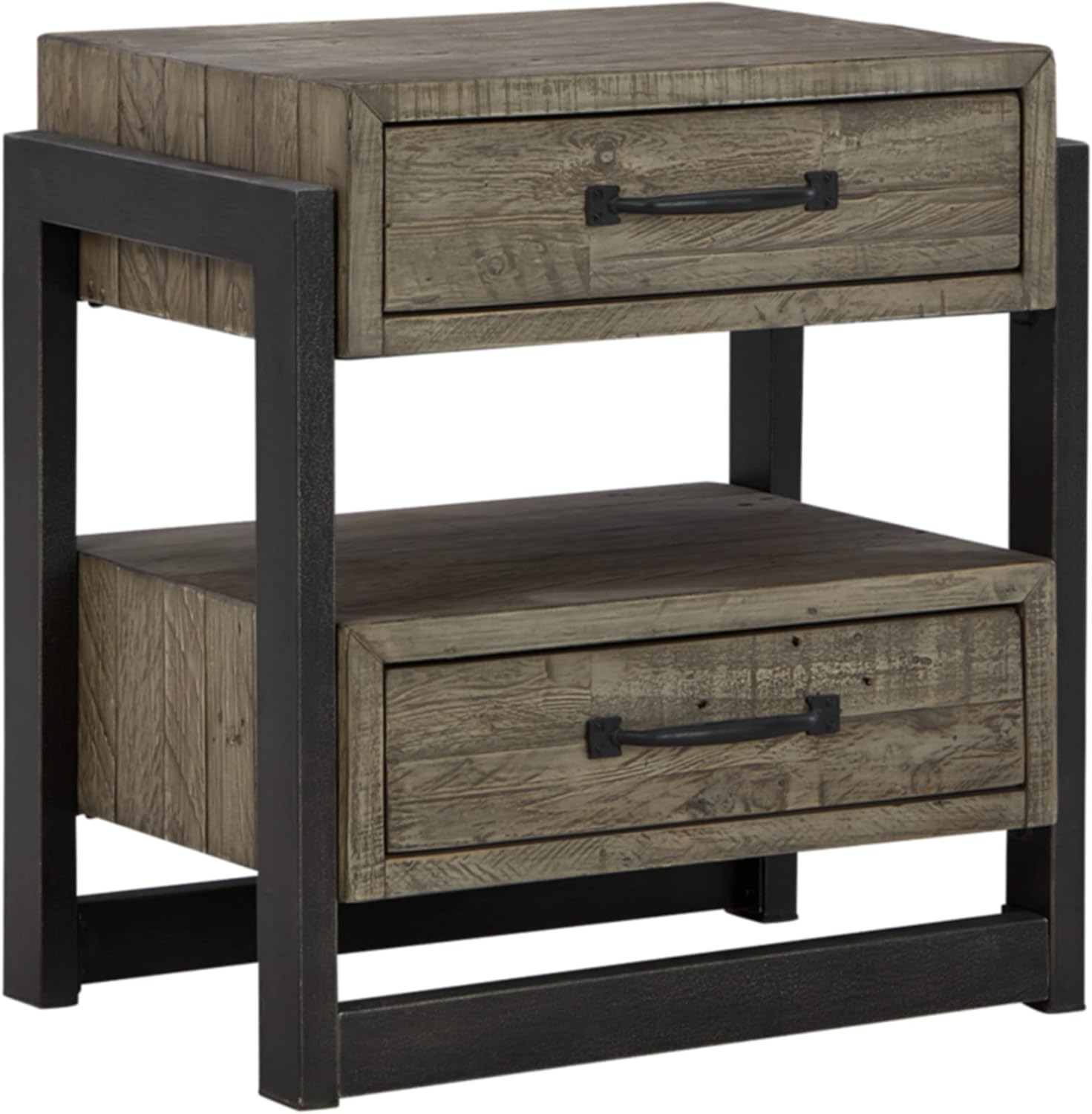 Signature Design by Ashley Sommerford Industrial Farmhouse 2 Drawer Nightstand, Butcher-Block Brown & Black
