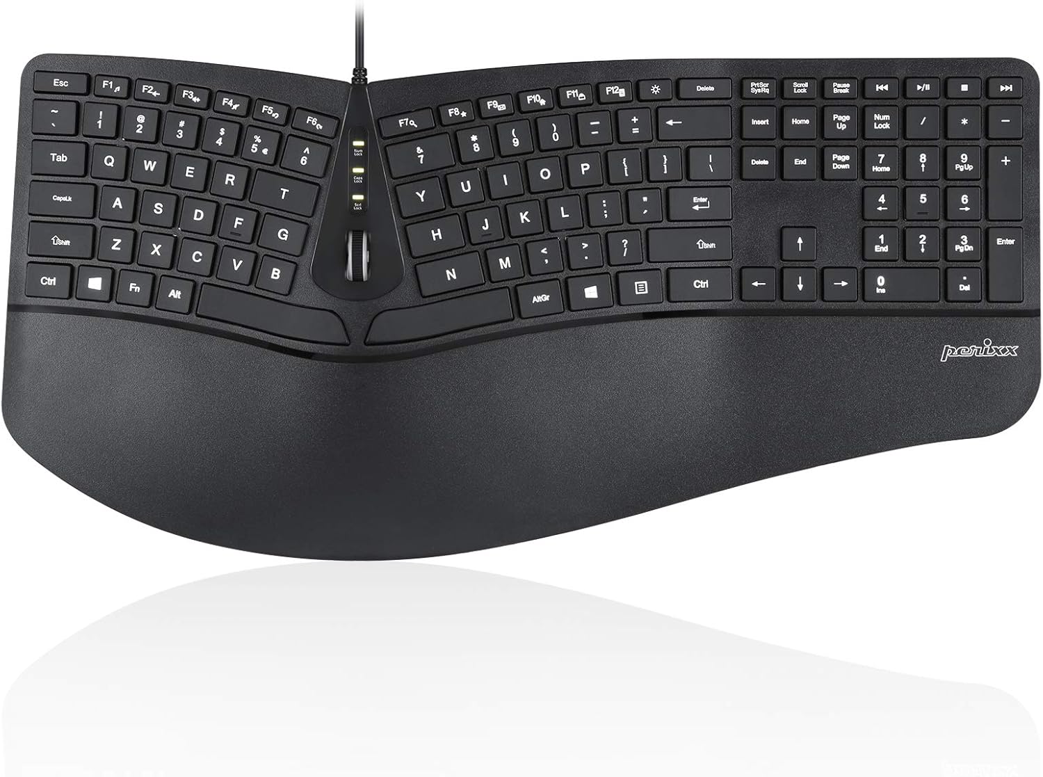 Perixx PERIBOARD-330B, Wired Ergonomic Keyboard with Adjustable Wrist Rest, Illuminated Keys, and Membrane Low Profile Keys, 2 Extra USB Ports, US English Layout Pack of 2