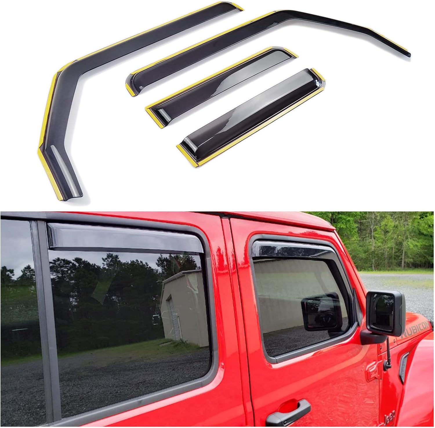 XBEEK in-Channel Side Window Deflectors Ventvisor Front and Rear Visors Compatible with 2018-2021 2022 Jeep Wrangler JL and Gladiator JT 2020-2022 Accessories (4-Door)