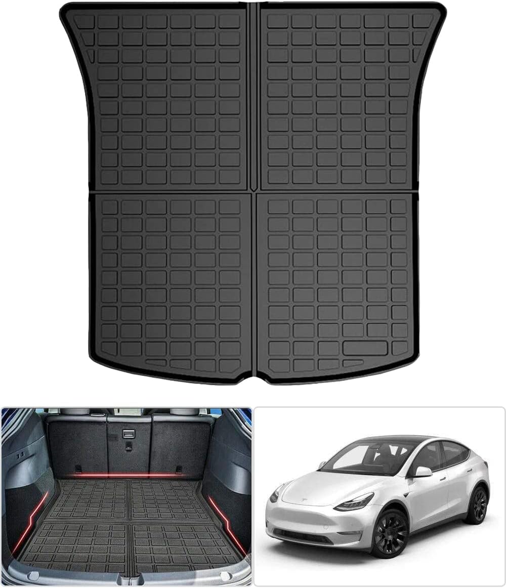 All Weather Rear Cargo Liners Trunk Tray Mats Protector Custom Compatible with 2020 2021 2022 Tesla Model Y, 3D Waterproof Durable Odorless Flexible Black TPO Accessories (Cargo Liner for Model Y)