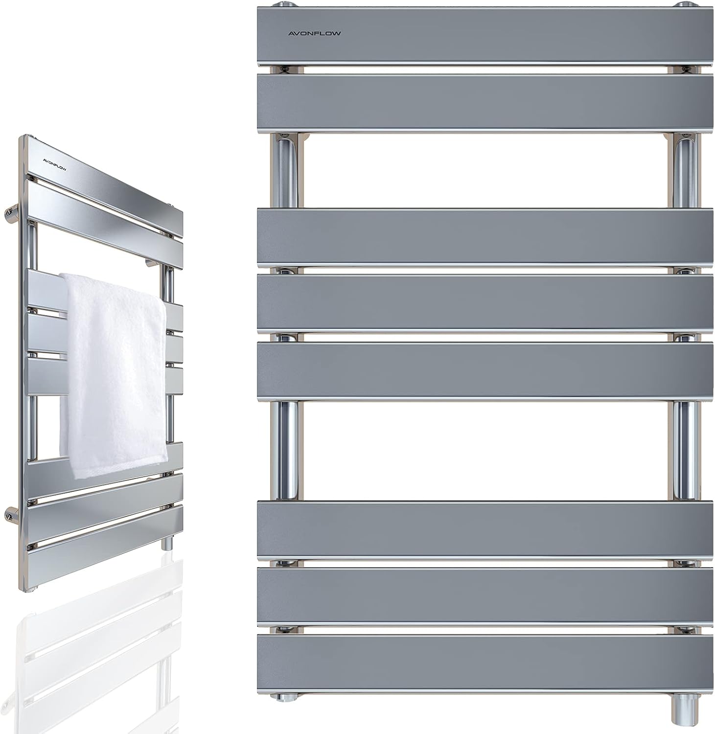 AVONFLOW Towel Warmer Wall Mounted Heated Towel Rack for Bathroom Towel Heater Drying Rack Brushed Nickel (500W)- Chrome