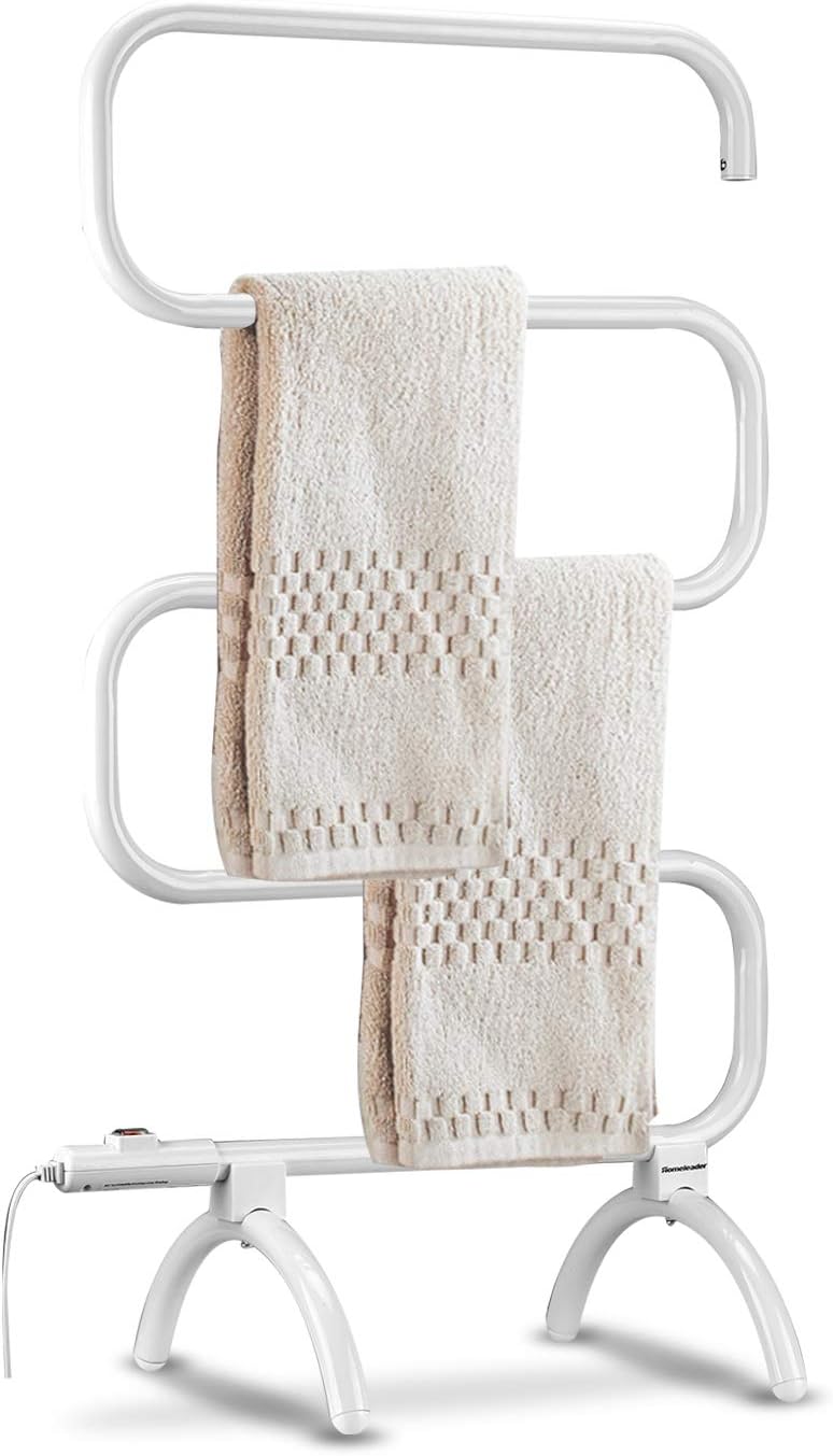 Homeleader Heated Towel Rack, 120W Bath Towel Warmer with Free Standing & Wall Mount Optional, White