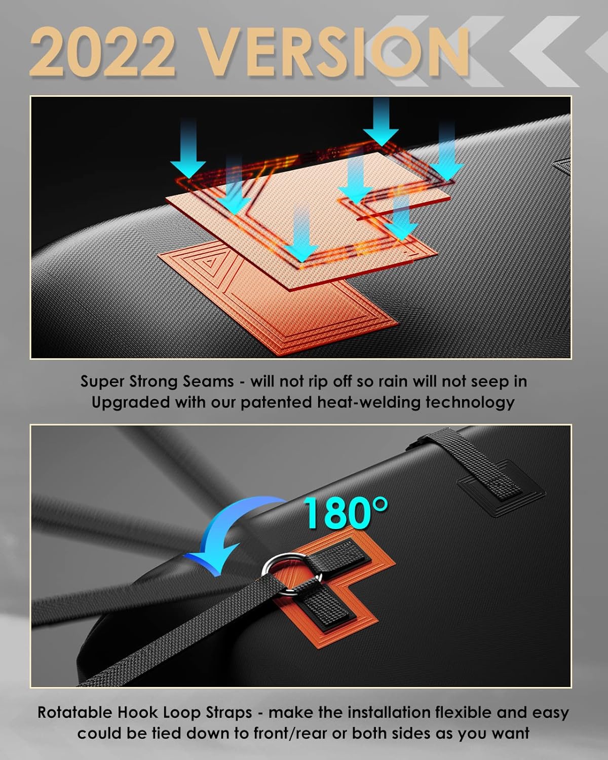 Car Rooftop Cargo Carrier Bag, 15 Cubic Feet 100% Waterproof Car Roof Bag for All Vehicle with/Without Racks - 180&deg; Rotation Hook Loop Straps, Anti-Slip Mat, 6 Door Hooks, Storage Bag