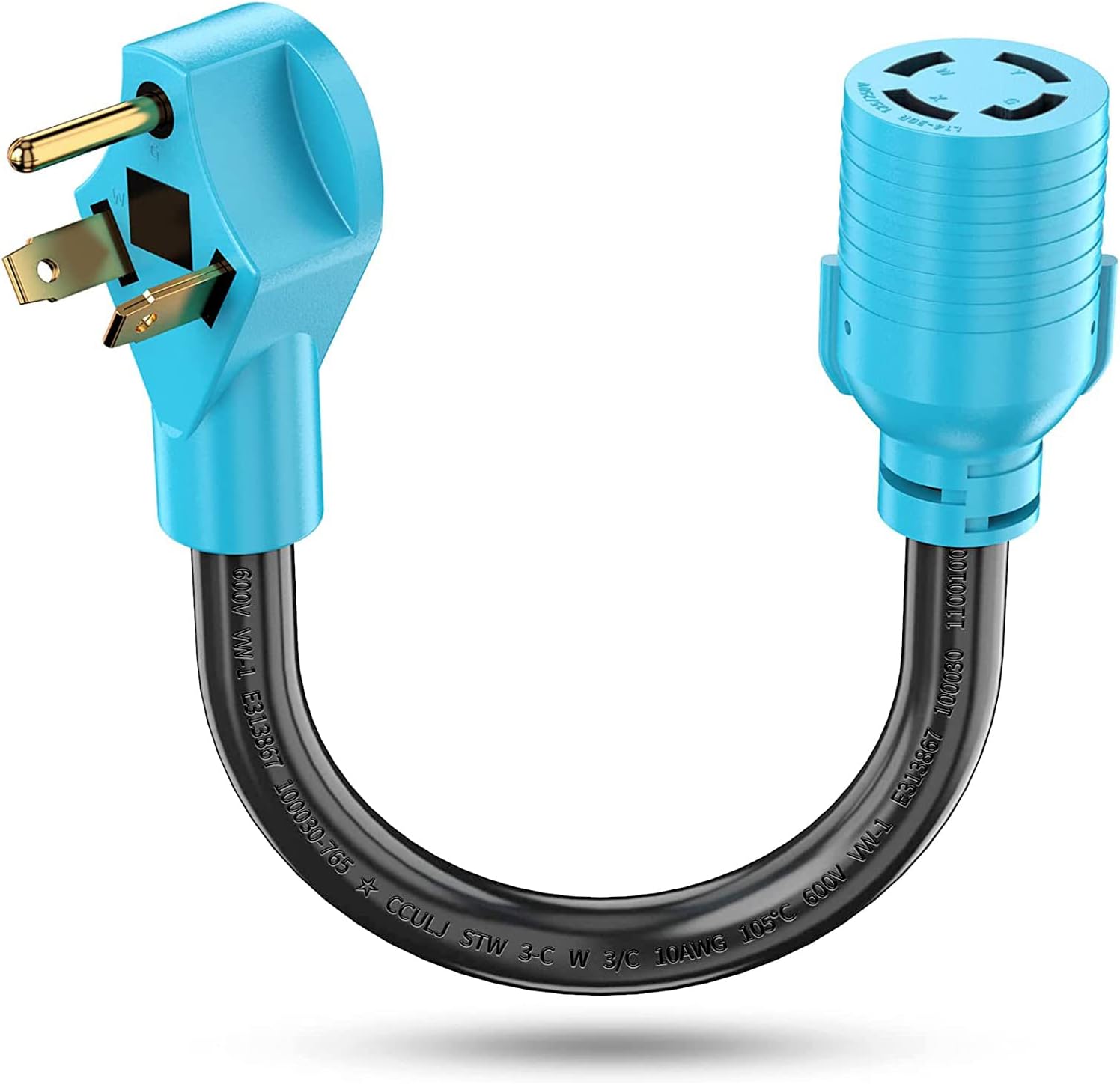 CircleCord NEMA TT-30P to L14-30R Adapter Cord, 30 Amp 3 Prong to 4 Prong Generator Plug Adapter, Generator Transfer Switch Adapter, Generator to House Inlet Box Adapter Cord, STW 10 AWG Blue Pack of 2