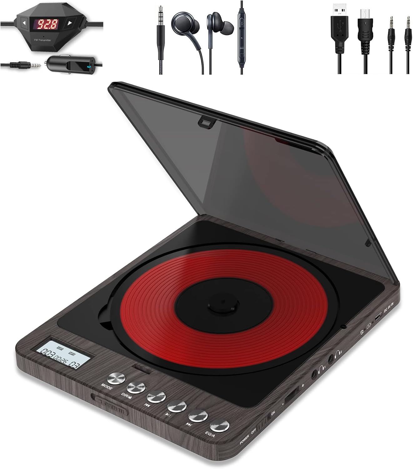 Portable CD Player for Car with AUX & FM, MONODEAL Rechargeable CD Player Portable for Home Travel, Anti-Skip Protection, Personal Compact CD Player with Dual Headphone Jacks Pack of 2