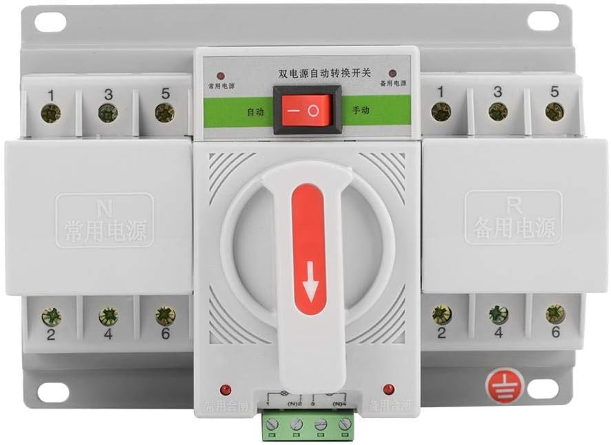 ASHATA 3P Power Automatic Transfer Switch, Dual Power Power Circuit Breaker, Din Rail Power Automatic Change Over Toggle Switch 63A 220V Pack of 2