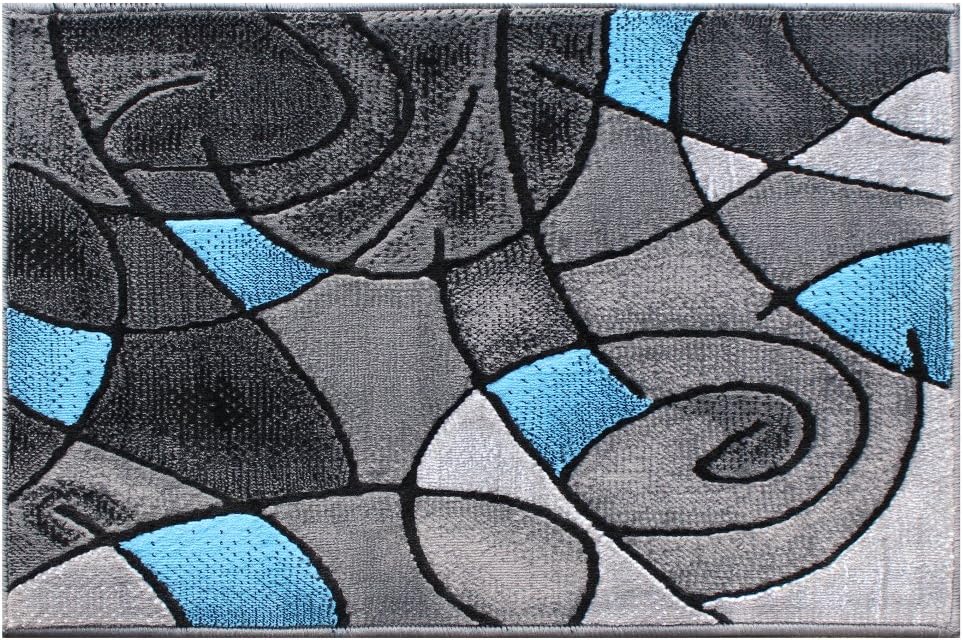 Masada Rugs, Modern Contemporary Runner Area Rug, Blue Grey Black (2 Feet X 7 Feet)