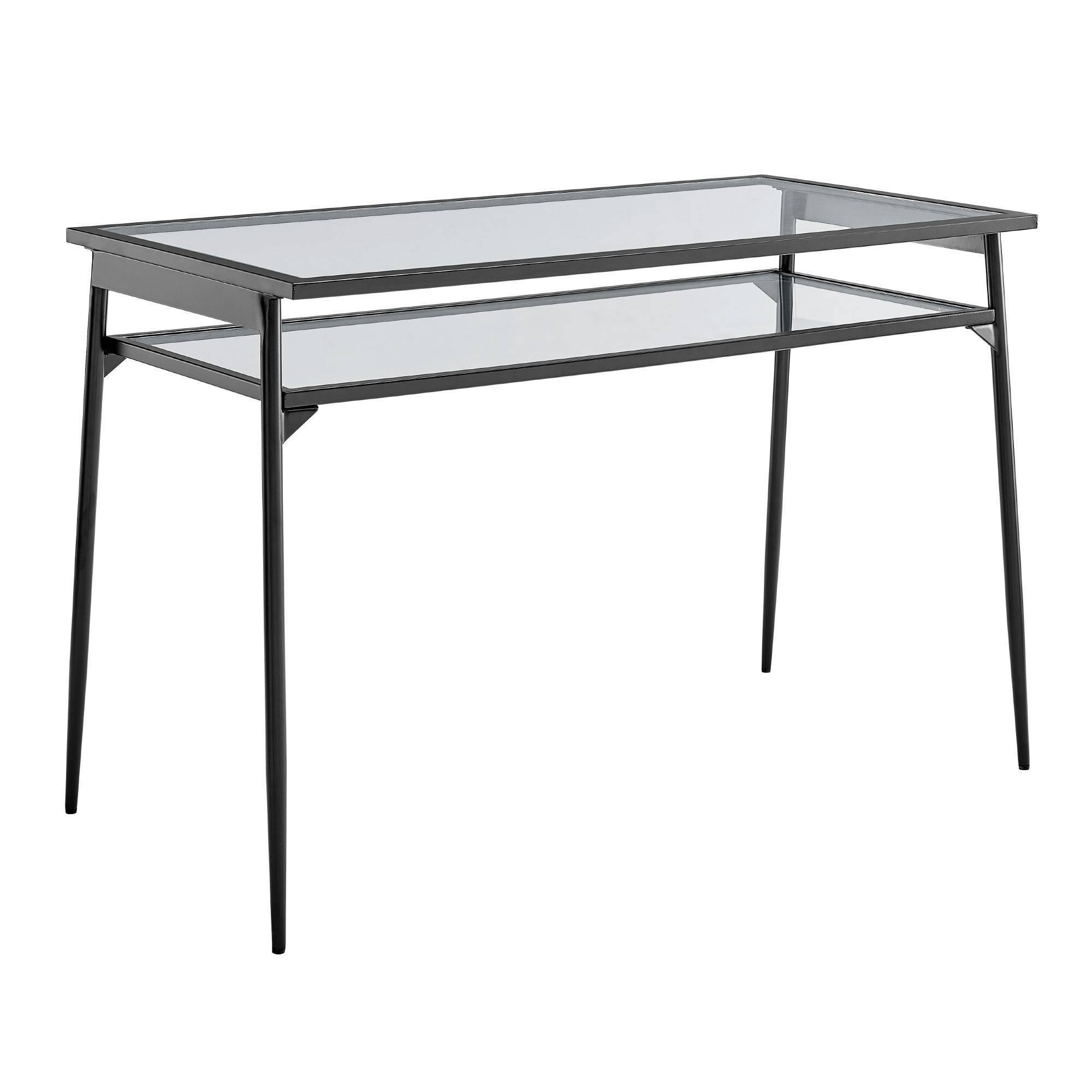 Viv Modern 2 Tier Glass Top Desk with Metal Legs Black - Saracina Home