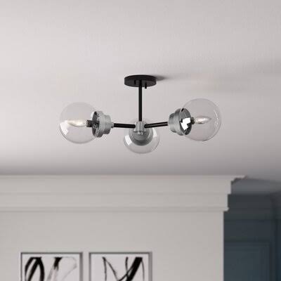 breit 3 - Light 22.88x22 Semi Flush Mount Mercury Row Fixture Finish: Matte Black / Brushed Nickel