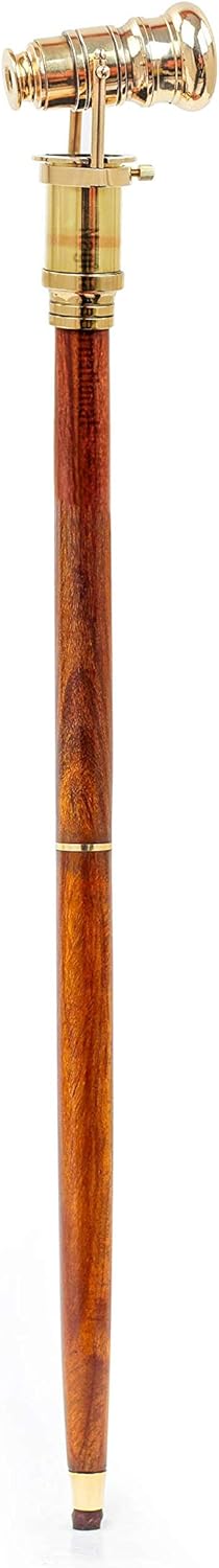 Nautical Wooden Walking Cane with Expendable Spyglass Handle | Maritime Authentic Pirate's Gifts Stick | Nagina International Pack of 2