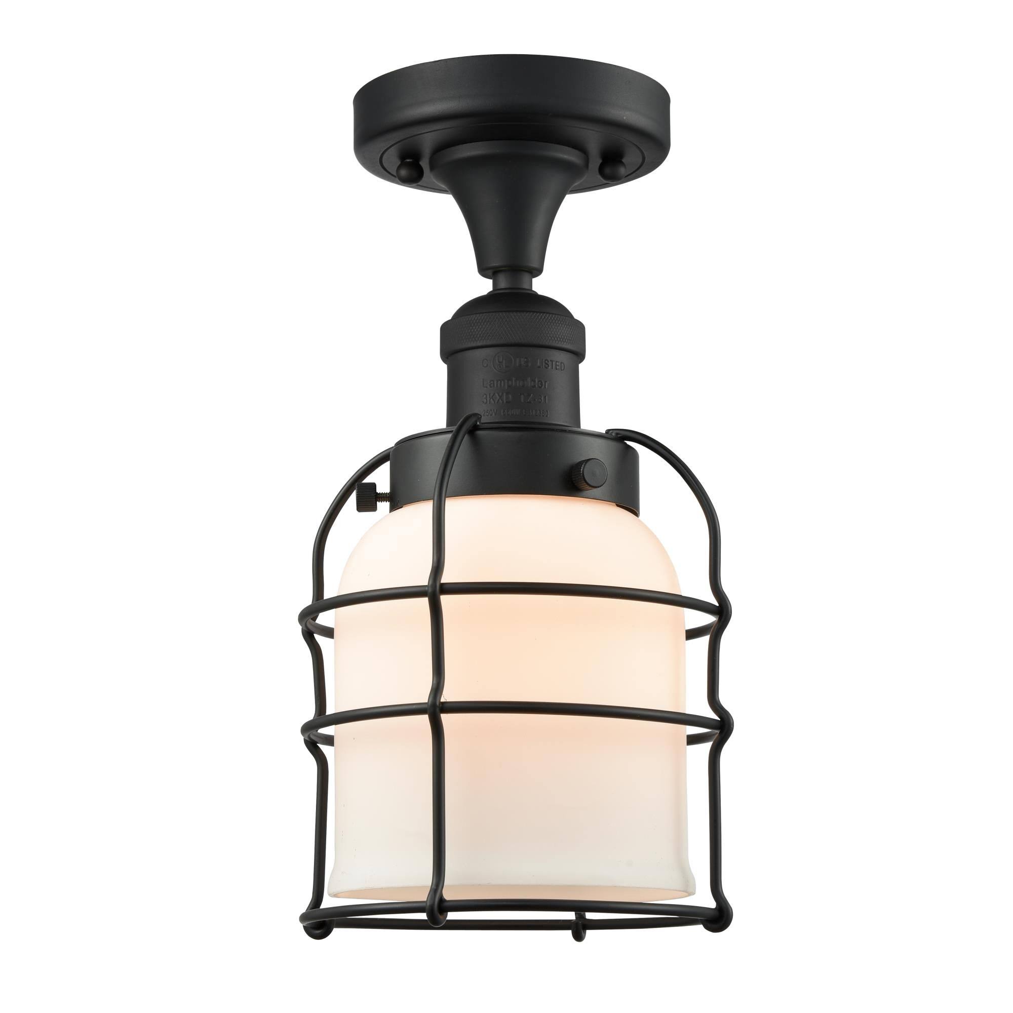 517-1ch-bab-g53-ce-innovations Lighting-Small Bell Cage - 9 inch 1 Light Semi-Flush Mount Black