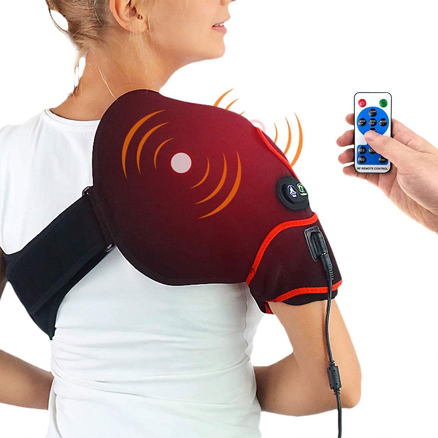 CHEROO Shoulder Heating Pad with Vibration Massager, Auto Shut Off Heated Brace Wrap Support for Rotator Cuff Joint Tendon Injury Arthritis Pain Relief