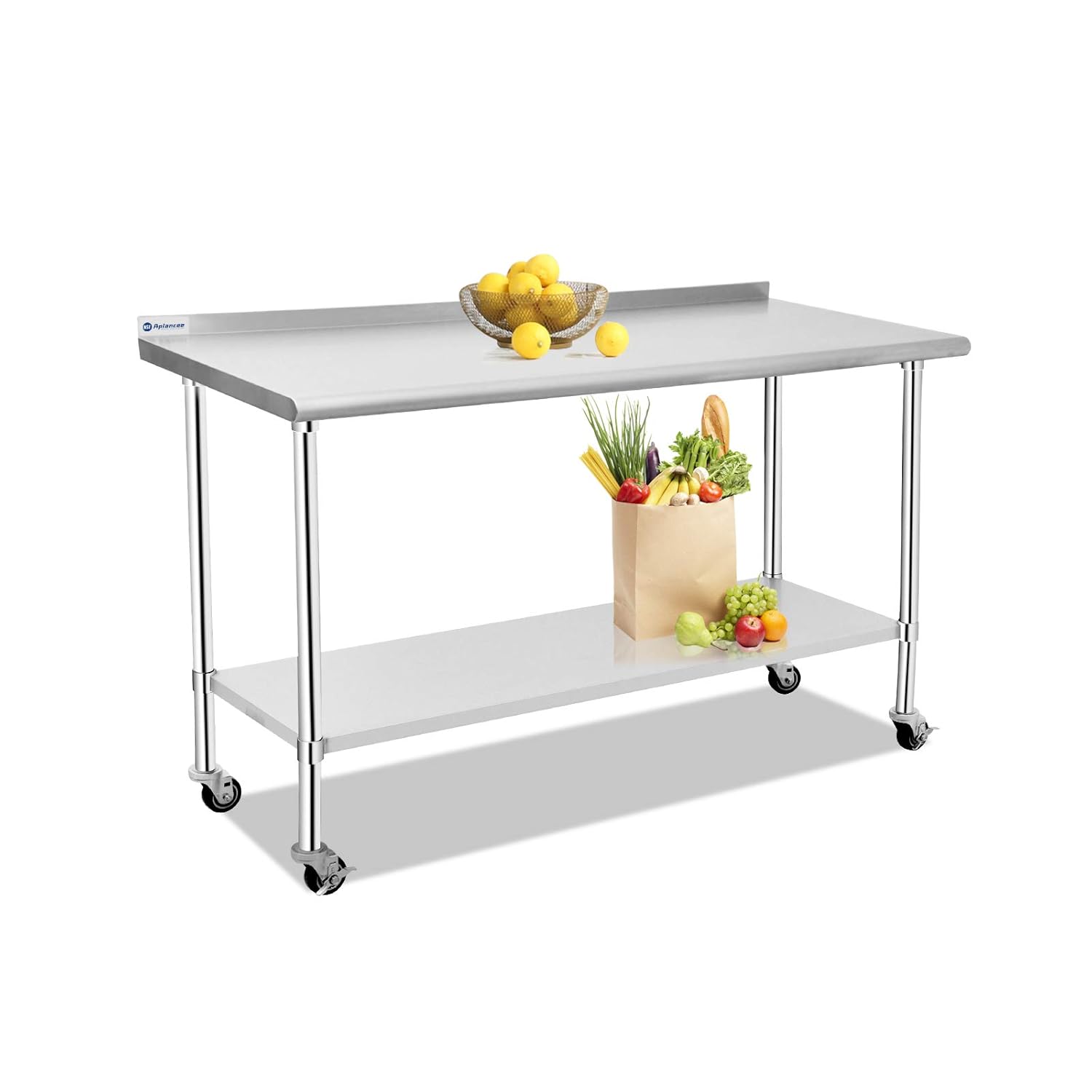 Aplancee Stainless Steel Prep & Work Table 36 x 24 Inches with Caster Backsplash and Adjustable Undershelf Metal Utility Workstations for Kitchen or Restaurant Supplies