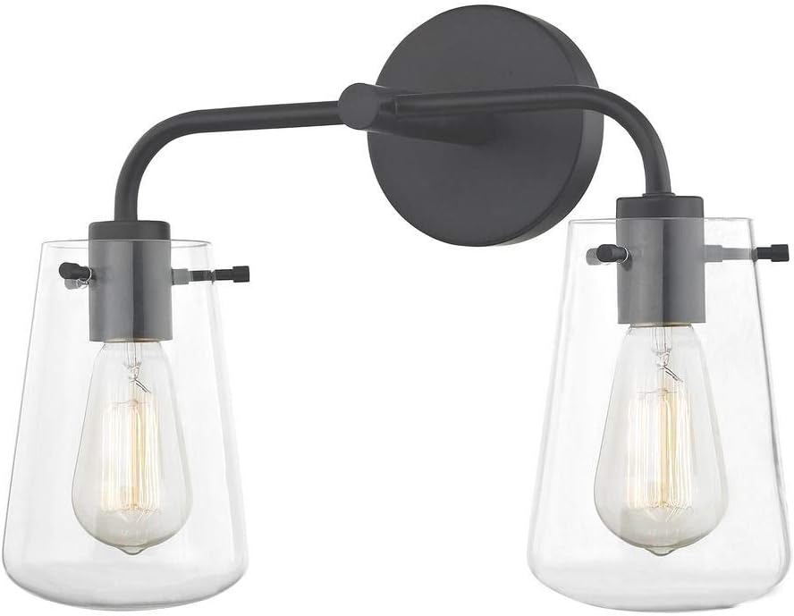 2-Light Clear Glass Bathroom Light Black