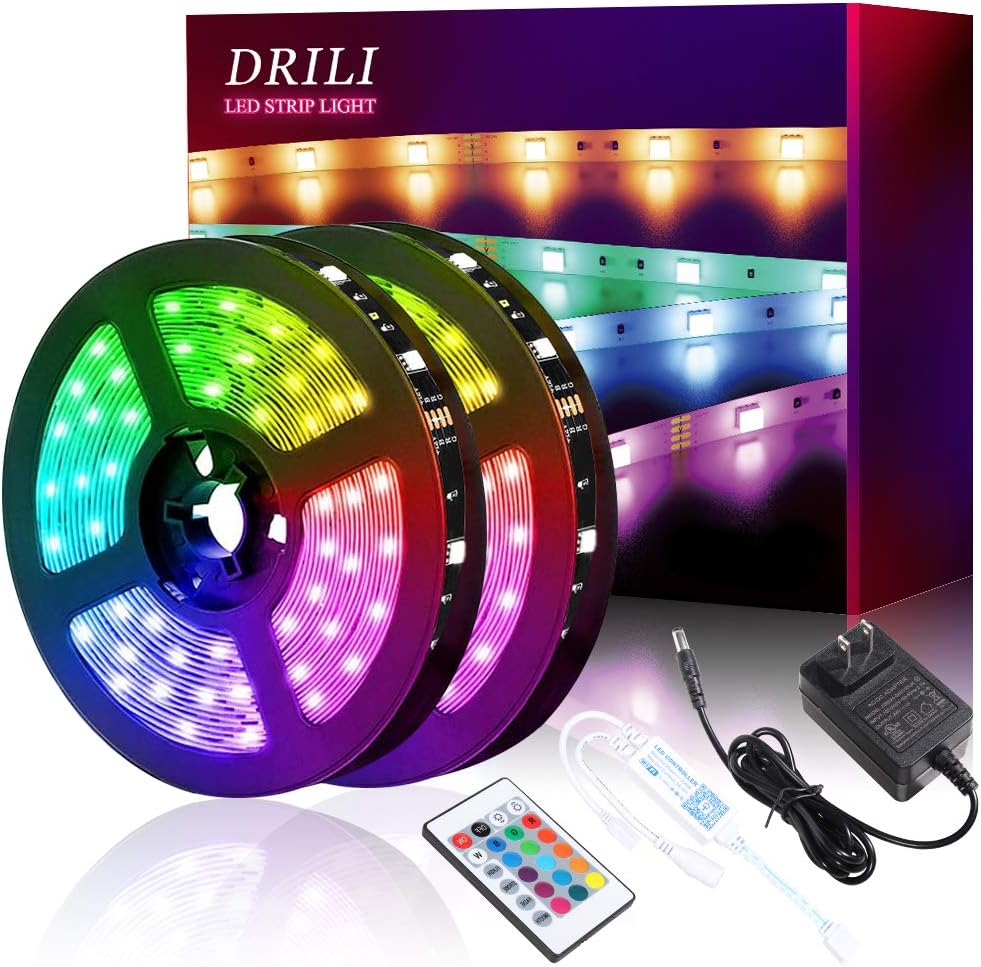 DRILI LED Strip Lights 32.8ft,Led Strip Light for Bedroom,Kitchen, Desk,Color Changing Led Strip with 24 Keys Remote Pack of 2