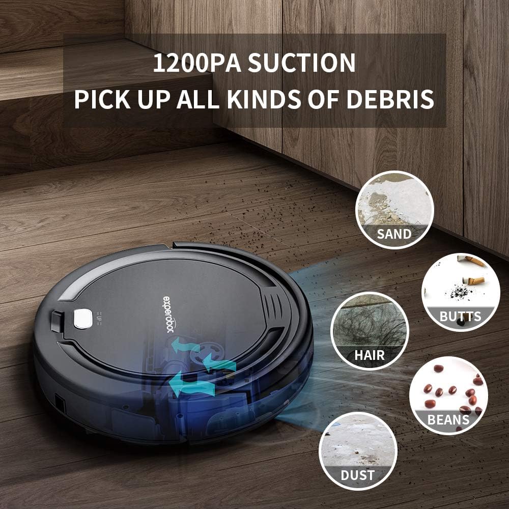 Robotic Vacuum Cleaner,Experobot K5AV Mini Robot Vacuum Cleaner,1500mAh Li-ion Battery,Auto Robotic Vacuum Cleaner, Ideal for Hardwood Floor & Low Pile Carpet, Robotic Cleaner Pet Hair (Black)