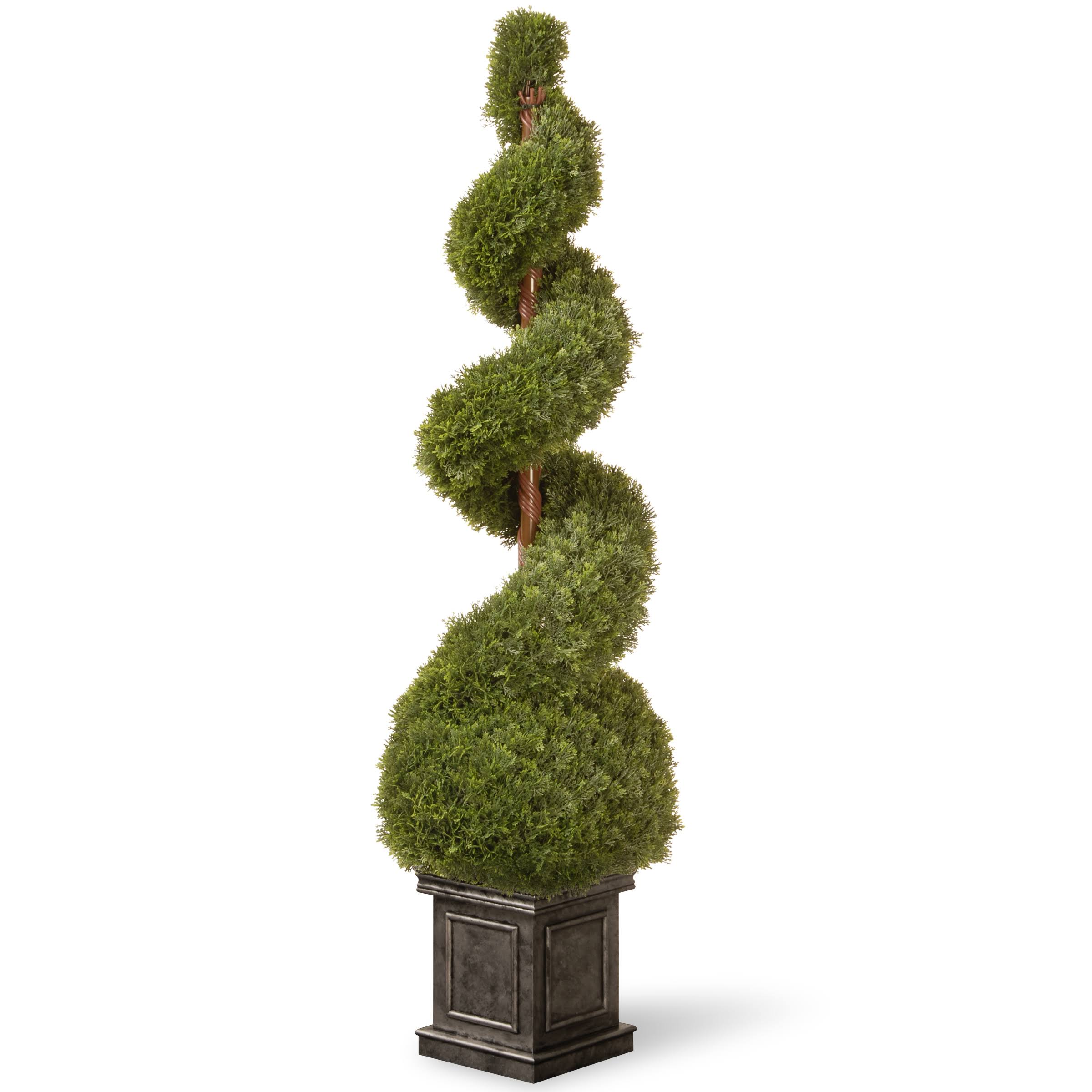 National Tree 48 inch Cedar Spiral Tree with Ball in Black Square Pot