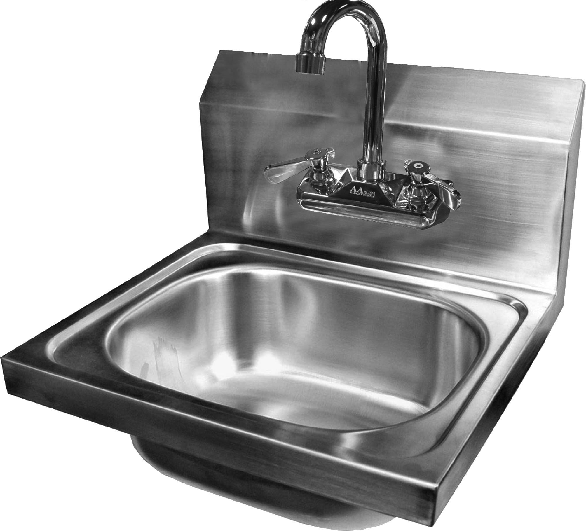Ace Wall Mount Stainless Steel Hand Sink with No Lead Faucet and Strainer, 15-3/4 by 15-inch