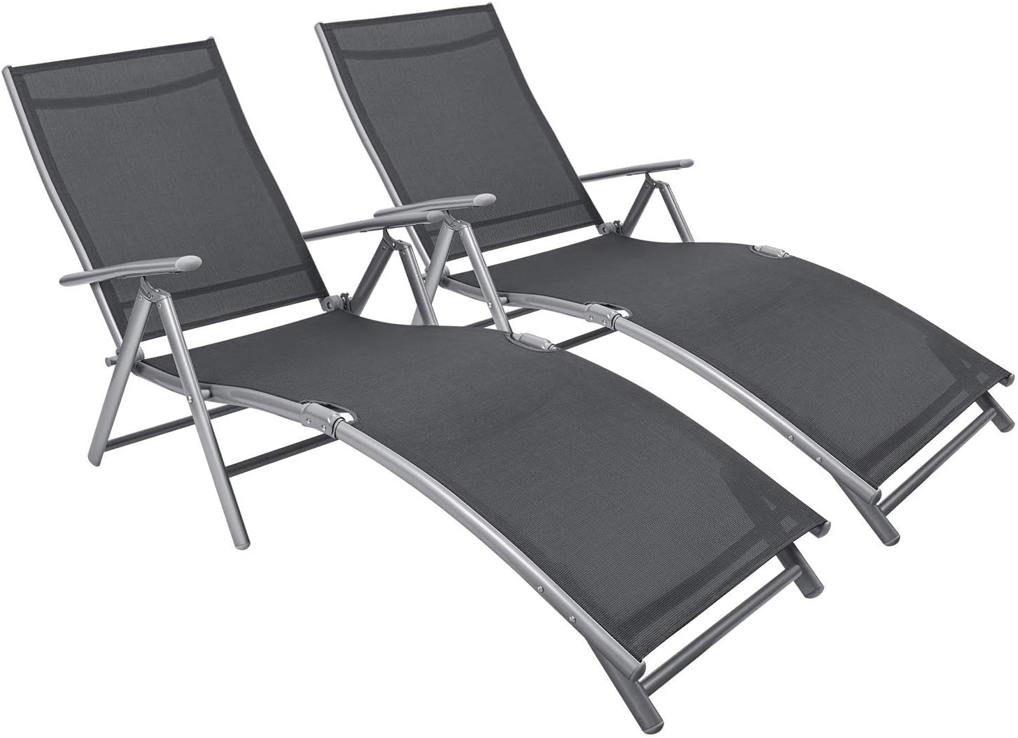 Flamaker Patio Lounge Chairs Adjustable Chaise Lounge Chairs Folding Outdoor Recliners Set of 2 for Beach, Pool and Yard (Grey)