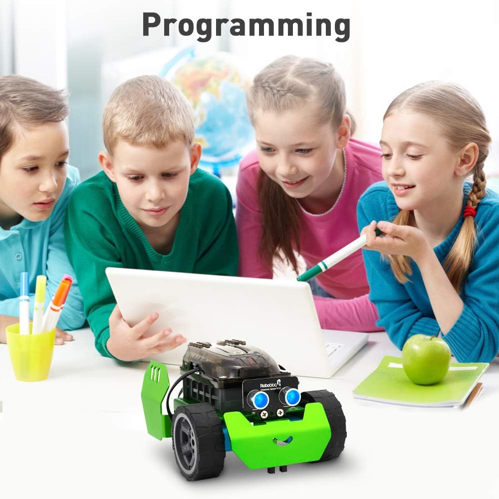 Robobloq STEM Metal Q-Scout Robot Mechanic Kit with Remote Control, Line Tracking, Ultrasonic Sensor, Music Playing for Kids Program Learning of Scratch, Arduino and Python(Basic Version)