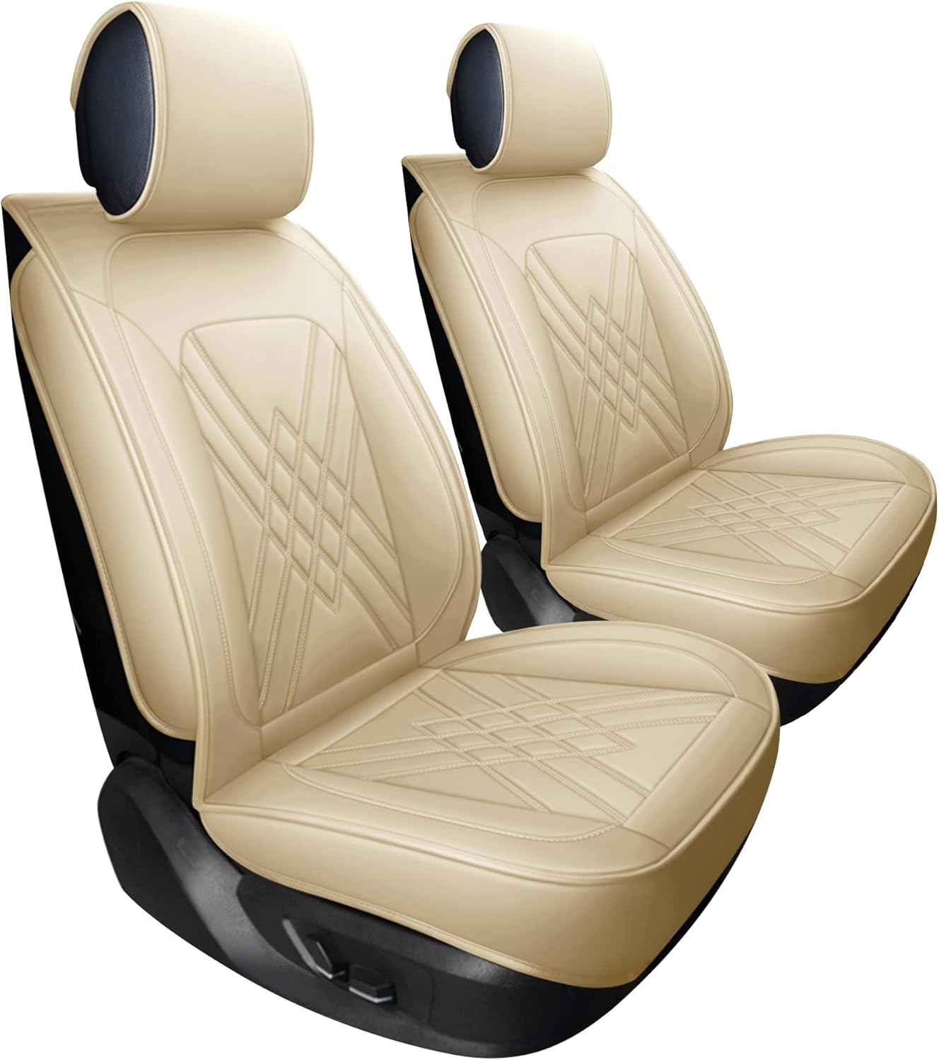 Universal Front Leather Seat Covers - Sanwom Gray 2 Pcs Faux Waterproof Car Seat Protectors with Backrest, Anti-Slip, Airbag Compatible, Leatherette Automotive Covers for Most SUV Pickup Truck