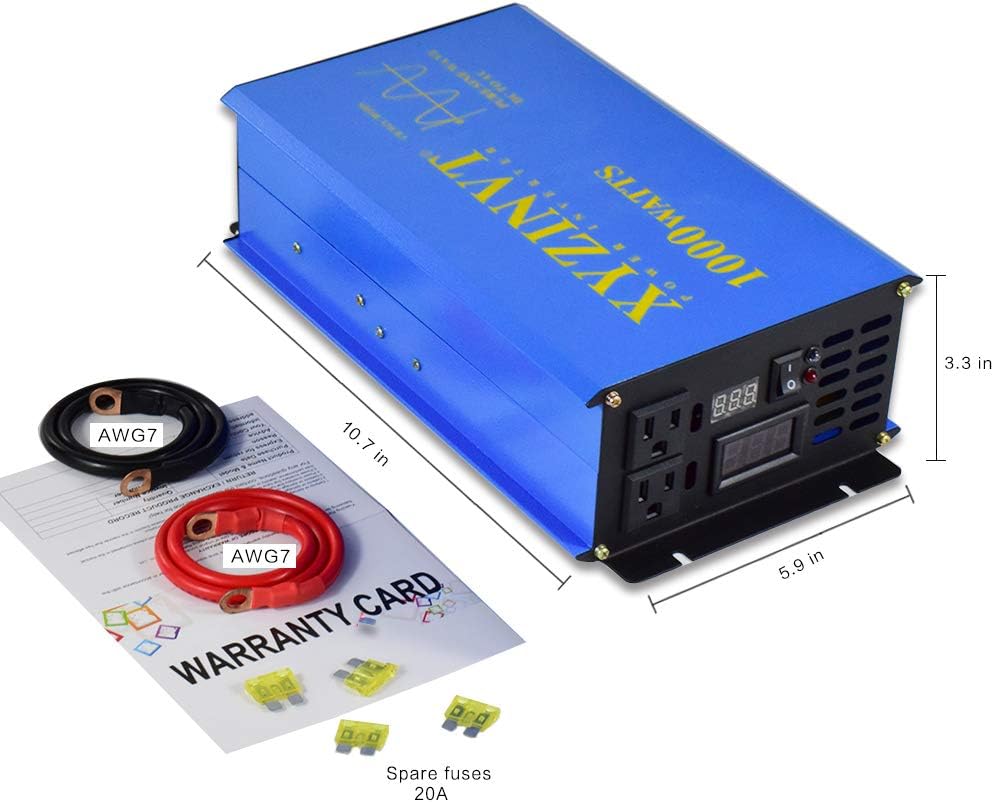 XYZ INVT 1000 watt Pure Sine Wave Power Inverter dc 24v to ac 120v with LED Display and Wireless Remote Controller for RV Car Off-Grid Solar System (1000w 24v RC)