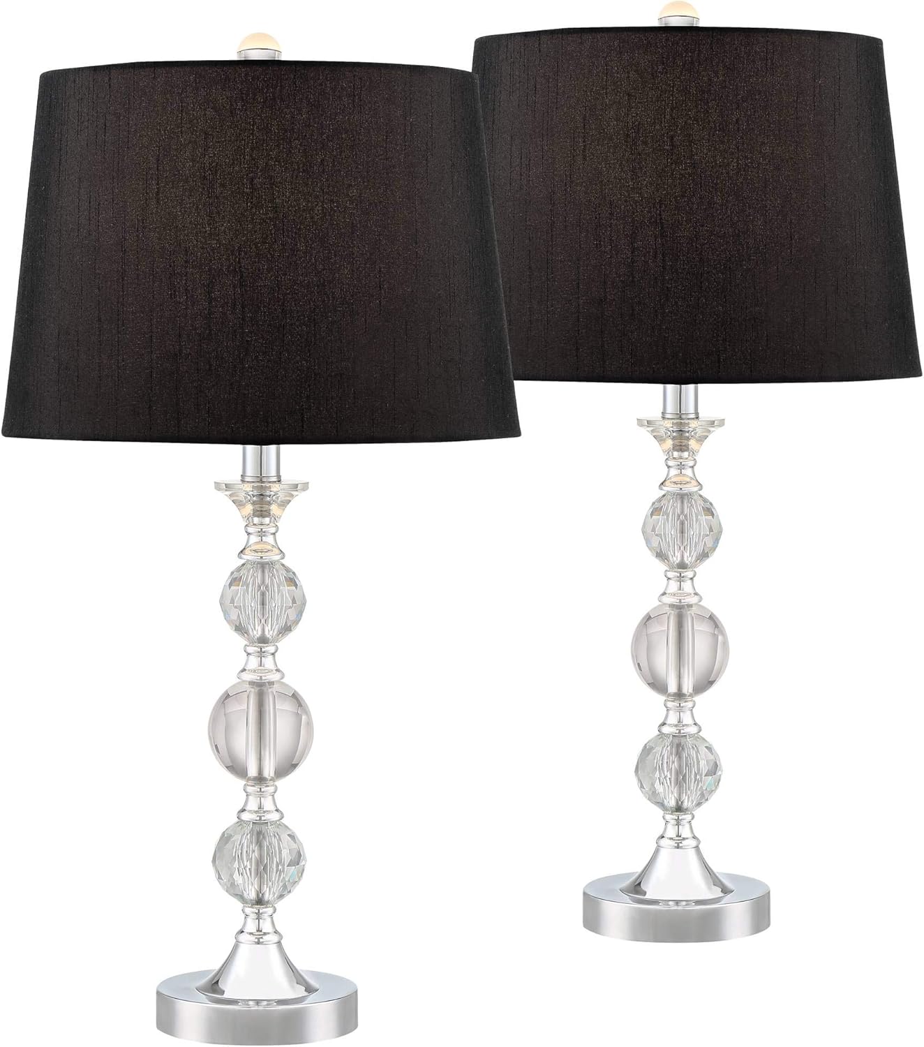 Gustavo Modern Glam Table Lamps Set of 2 with Table Top Dimmers Silver Crystal Black Tapered Drum Shade for Living Room Bedroom House Bedside Nightstand Home Office Family - Regency Hill