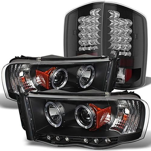 AKKON - For Dodge Ram 1500 2500 3500 Black Dual Halo Projector Headlights + Black LED Perform Tail Lamps Combo